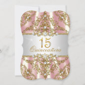 Elegante Roze Gouden Parel Damast Quinceanera Kaart (Voorkant)