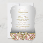 Elegante Roze Gouden Parel Damast Quinceanera Kaart (Achterkant)