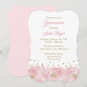 Elegante roze gouden pioen Quinceanera Kaart (Voorkant / Achterkant)