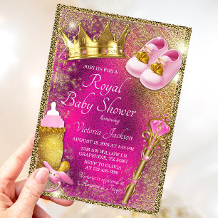 Elegante Roze Gouden Prinses Baby Shower Uitnodigi Kaart
