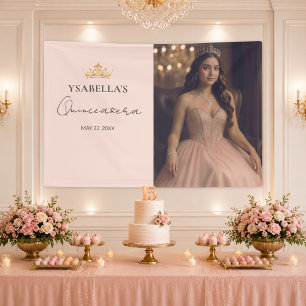 Elegante Roze Gouden Quinceañera-foto Spandoek