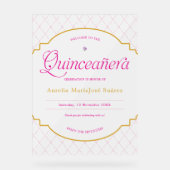 Elegante roze gouden Quinceanera Frosted Welkom Acryl Bord (Voorkant)