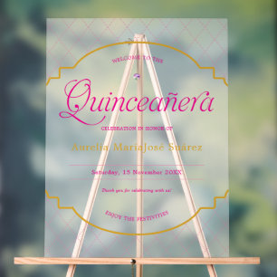 Elegante roze gouden Quinceanera Frosted Welkom Acryl Bord