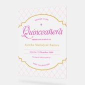 Elegante roze gouden Quinceanera Frosted Welkom Acryl Bord (Hoek)