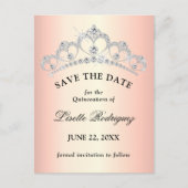 Elegante Roze Gouden Quinceanera Save The Date Briefkaart (Voorkant)