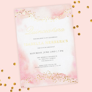 Elegante Roze Gouden Quinceañera Verjaardag Folie Uitnodiging