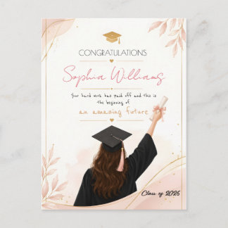 Elegante roze gouden & roze bloemen afstudeerkaart briefkaart