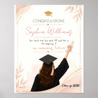 Elegante roze gouden & roze bloemen afstudeerkaart poster