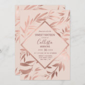 Elegante Roze Gouden Roze Bloemige Bladeren Zoete  Kaart (Voorkant / Achterkant)