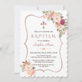 Elegante Roze Gouden Roze Bloemige Doop  Kaart (Voorkant)