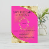 Elegante Roze & Gouden Save the Date Kaart (Staand voorkant)