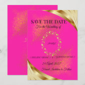 Elegante Roze & Gouden Save the Date Kaart (Voorkant / Achterkant)