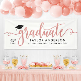 Elegante Roze Gouden Schrift Geslaagd Wit Spandoek
