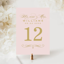 Elegante Roze Gouden Schrift Tafelnummerkaart