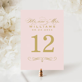 Elegante Roze Gouden Schrift Tafelnummerkaart Kaart