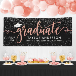 Elegante roze gouden script afgestudeerd zwart spandoek