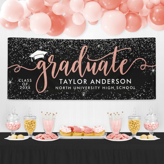 Elegante roze gouden script afgestudeerd zwart spandoek