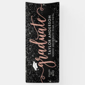 Elegante roze gouden script afgestudeerd zwart spandoek (Verticaal)