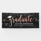 Elegante roze gouden script afgestudeerd zwart spandoek (Horizontaal)