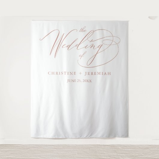 Elegante Roze Gouden Script Calligrafie Witte Trou Wandkleed (Voorkant)