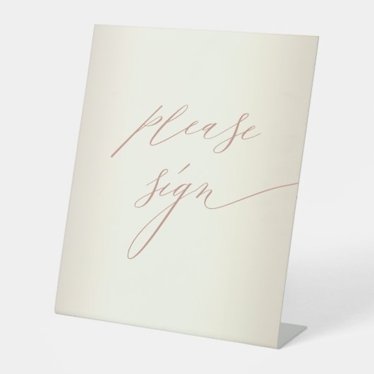 Elegante Roze Gouden Script Champagne Bruiloftsgas Reclamebord Met Voetstuk (Voorkant)