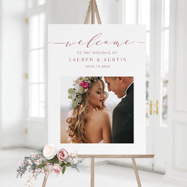 Elegante Roze Gouden Script Foto Bruiloft Welkom Poster