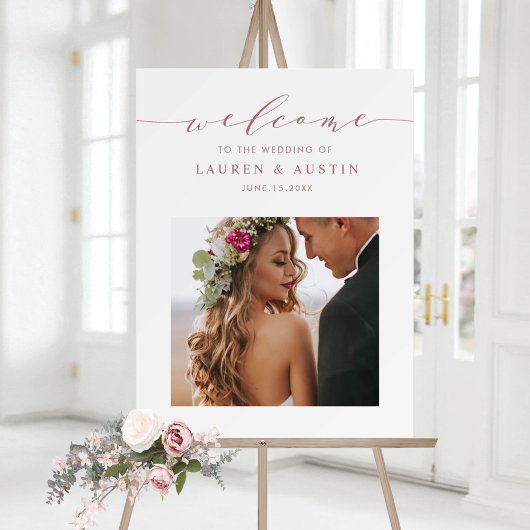Elegante Roze Gouden Script Foto Bruiloft Welkom Poster