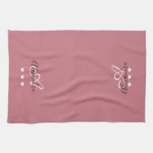 Elegante Roze Gouden Script Naam Monogram Meisjesa Theedoek (Horizontaal)