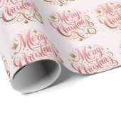 Elegante Roze Gouden Script Prettig Kerstfeest Cadeaupapier (Rol Hoek)