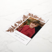 Elegante Roze Gouden Slinger 2 Foto Kerstmis Folie Feestdagenkaart (Gedraaid)