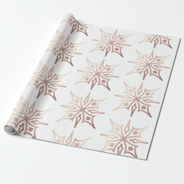 Elegante Roze Gouden Sneeuwvlok Witte Kerstcadeau  Cadeaupapier