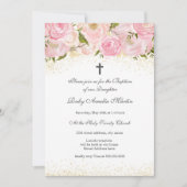 Elegante Roze Gouden Sparkle Roos Doopuitnodiging Kaart (Voorkant)