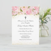 Elegante Roze Gouden Sparkle Roos Doopuitnodiging Kaart (Staand voorkant)