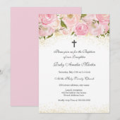 Elegante Roze Gouden Sparkle Roos Doopuitnodiging Kaart (Voorkant / Achterkant)