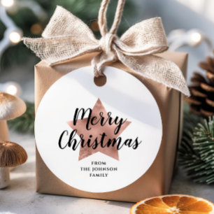 Elegante Roze Gouden Ster Kerstmis Bedankjes Labels