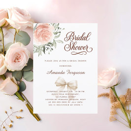 Elegante roze gouden strik bruidsontbijt bloemen kaart