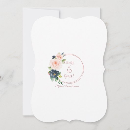 Elegante Roze Gouden Struik Blauwe Bloemen 30e Ver Kaart (Achterkant)