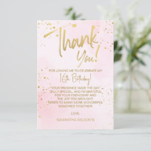 Elegante Roze & Gouden Sweet 16 Bedankkaart