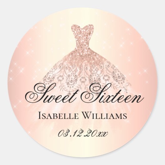 Elegante Roze Gouden Sweet 16 Ronde Sticker (Voorkant)