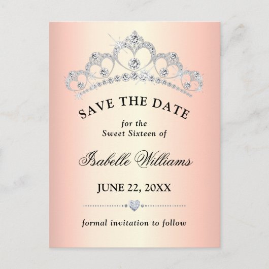 Elegante Roze Gouden Sweet 16 Save The Date Briefkaart (Voorkant)