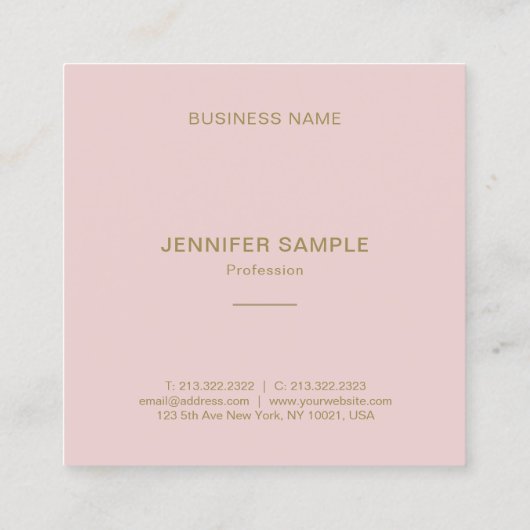 Elegante roze gouden tekst Moderne minimalistische Vierkante Visitekaartje (Achterkant)