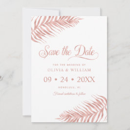 Elegante Roze Gouden Tropische Palmblad Huwelijksa Save The Date