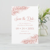 Elegante Roze Gouden Tropische Palmblad Huwelijksa Save The Date (Staand voorkant)