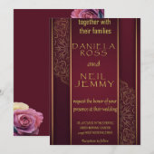 Elegante roze gouden trouwfolie uitnodiging (Voorkant / Achterkant)