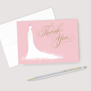 Elegante Roze Gouden Trouwjurk Bruidsdouche Bedankkaart