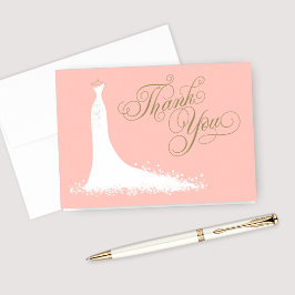 Elegante Roze Gouden Trouwjurk Bruidsdouche Bedankkaart