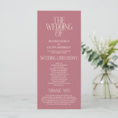 Elegante Roze Gouden Typografie Huwelijksprogramma Programmakaart (Staand voorkant)