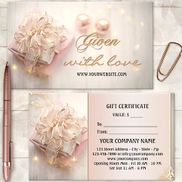 Elegante Roze Gouden Vakantie Cadeaubon Kortingskaartje