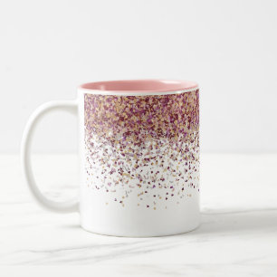 Elegante Roze Gouden Vallende Confetti Ombre Tweek Tweekleurige Koffiemok