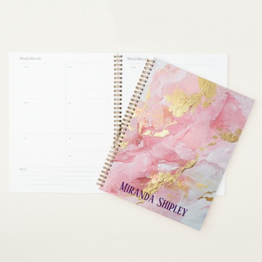 Elegante Roze & Gouden Verf Paarse Naam Planner (Display)